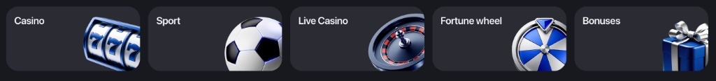 Categorías principales: Casino, Sport, Live Casino, Fortune Wheel y Bonuses